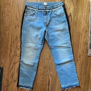 French Connection Jeans with raw hem, black side stripes, size 10